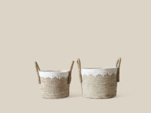 basket natural with macrame 2 pieces